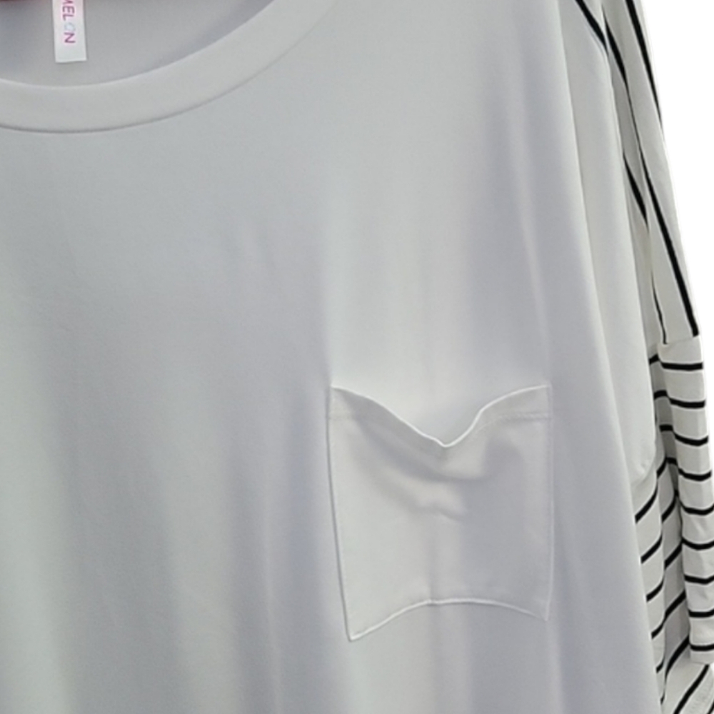 NWOT - Watermelon Black and White Striped Pocket T Shirt - Size 3X - Picture 6 of 9